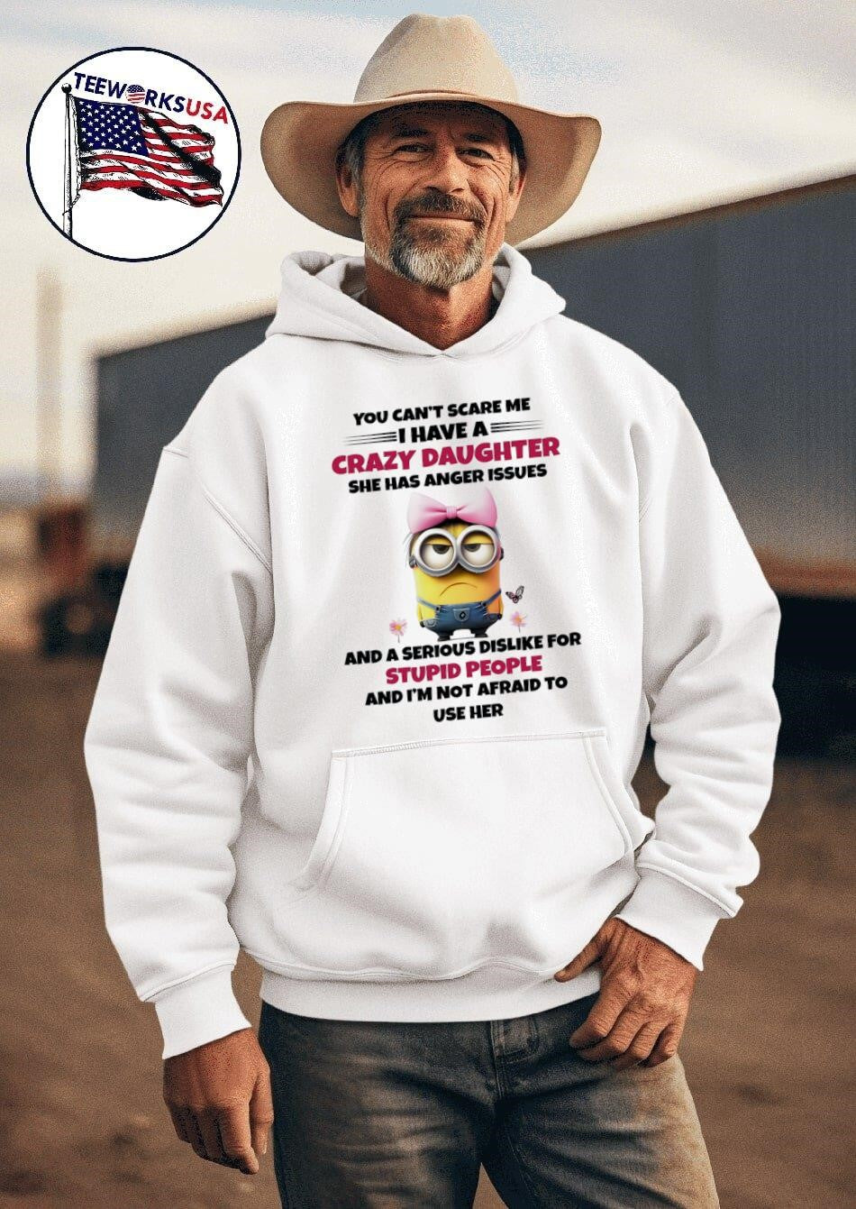 Minion you can't scare me I have a crazy daughter she - Adult & Kids T-Shirts, Sweatshirts & Hoodies apparel design preview 2
