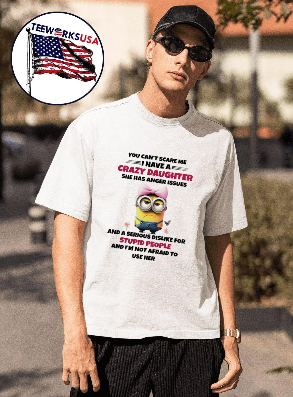 Minion you can't scare me I have a crazy daughter she - Adult & Kids T-Shirts, Sweatshirts & Hoodies apparel design preview 1