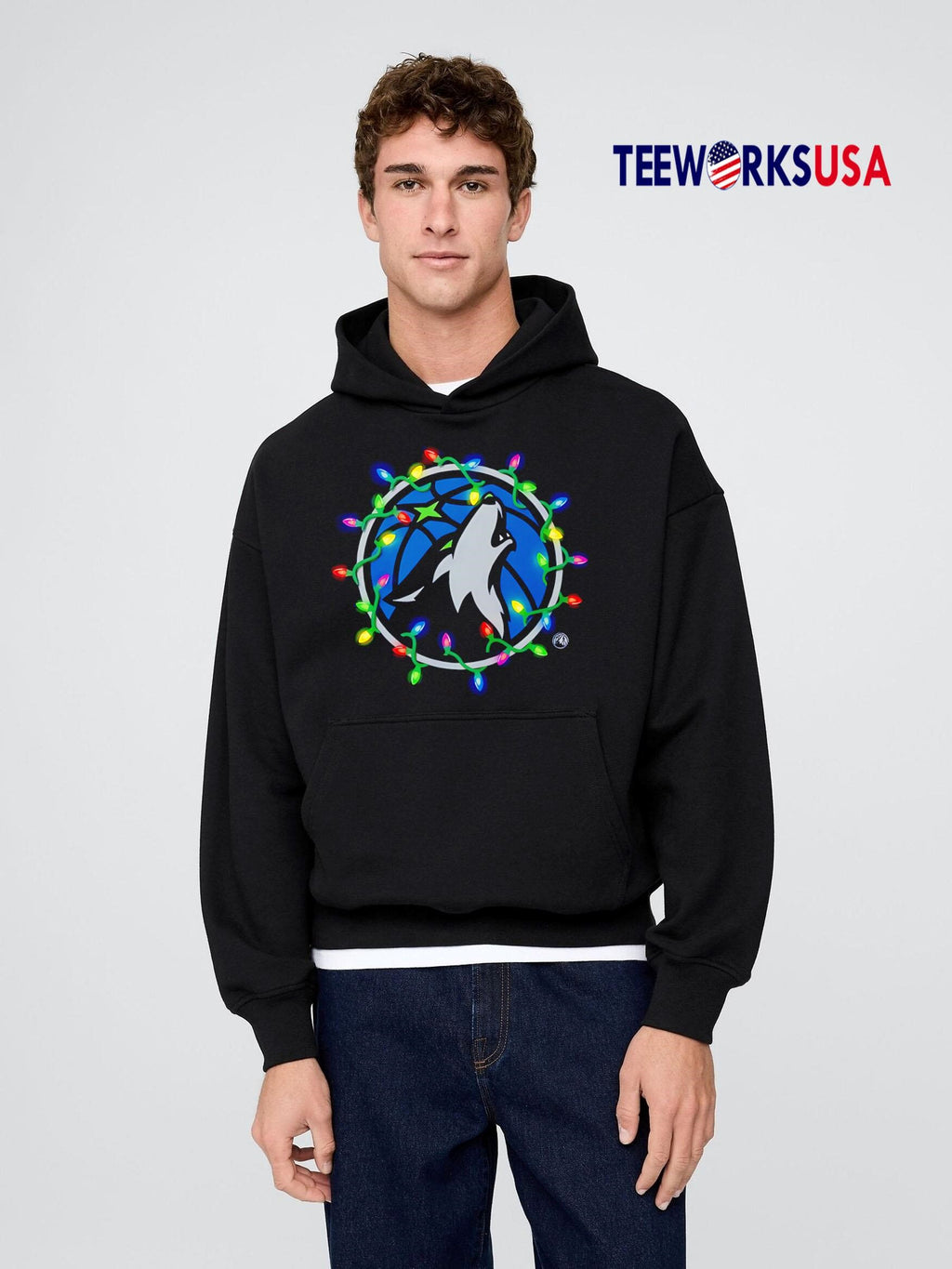 Minnesota Timberwolves Logo Lights Merry Christmas - Adult & Kids T-Shirts, Sweatshirts & Hoodies apparel design preview 2