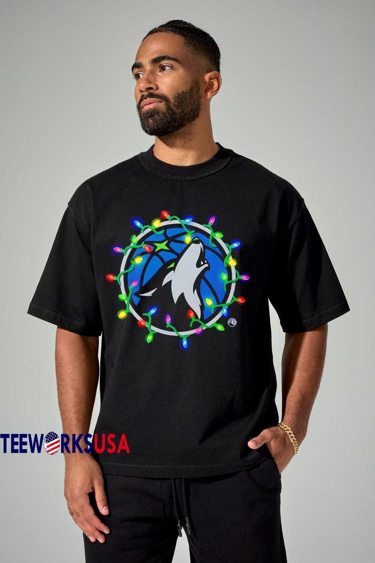 Minnesota Timberwolves Logo Lights Merry Christmas - Adult & Kids T-Shirts, Sweatshirts & Hoodies apparel design preview 1