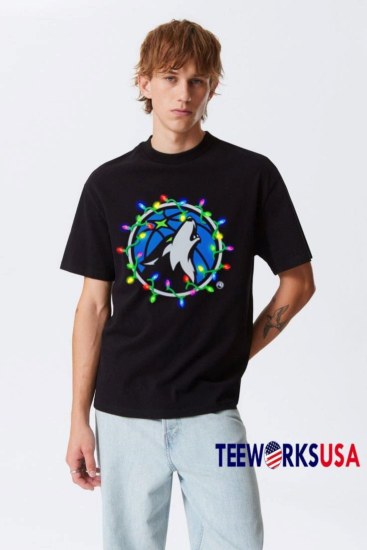 Minnesota Timberwolves Logo Lights Merry Christmas - Adult & Kids T-Shirts, Sweatshirts & Hoodies apparel design preview 3
