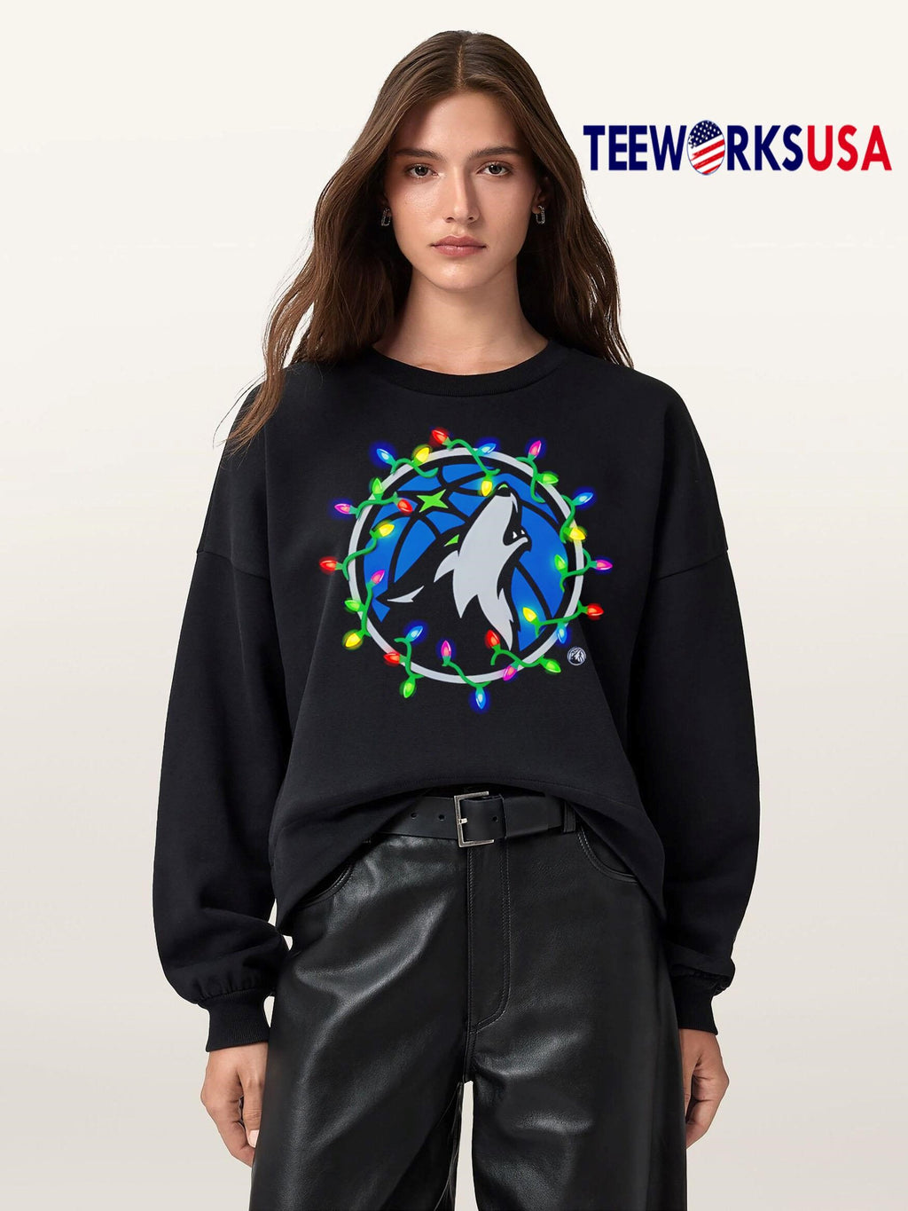 Minnesota Timberwolves Logo Lights Merry Christmas - Adult & Kids T-Shirts, Sweatshirts & Hoodies apparel design preview 5