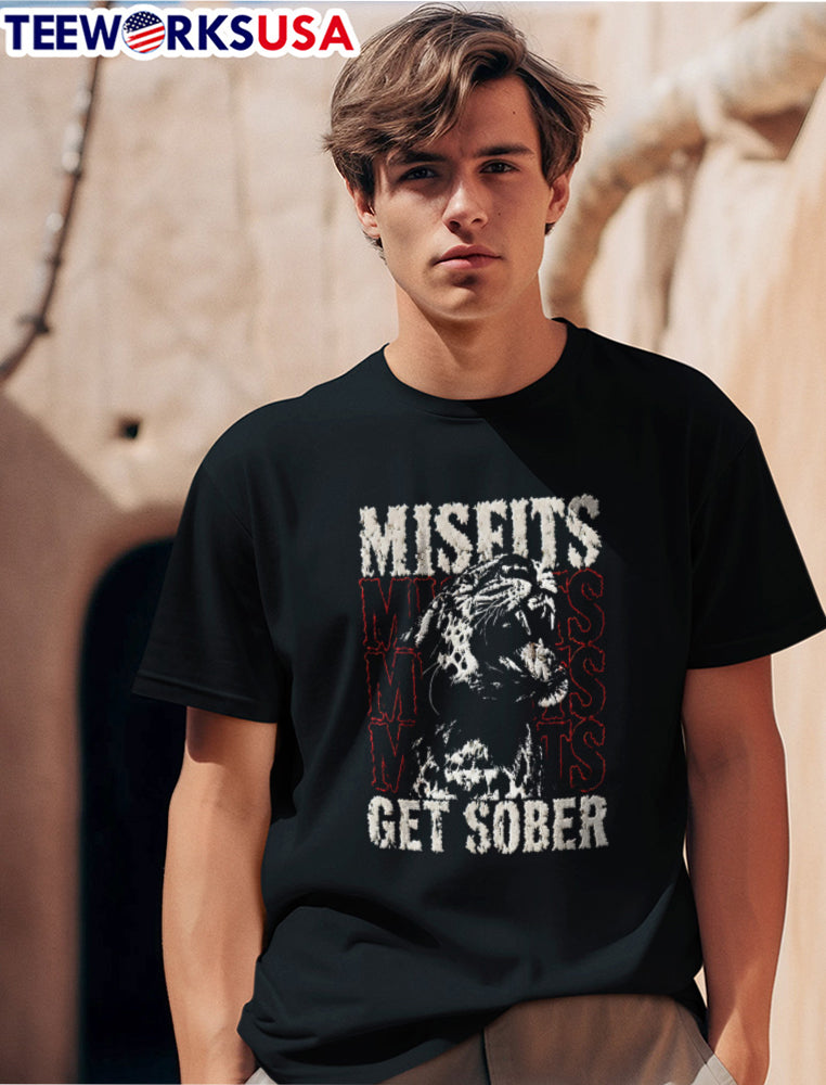 Misfits GET Sober jaguar roaring mouth open graphic - Adult & Kids T-Shirts, Sweatshirts & Hoodies apparel design preview 1