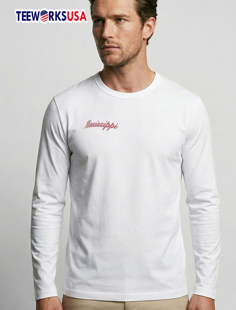 Mississippi Red Cursive Script State Silhouette - Adult & Kids T-Shirts, Sweatshirts & Hoodies apparel design preview 3