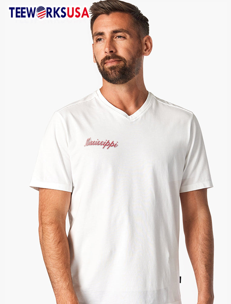 Mississippi Red Cursive Script State Silhouette - Adult & Kids T-Shirts, Sweatshirts & Hoodies apparel design preview 7