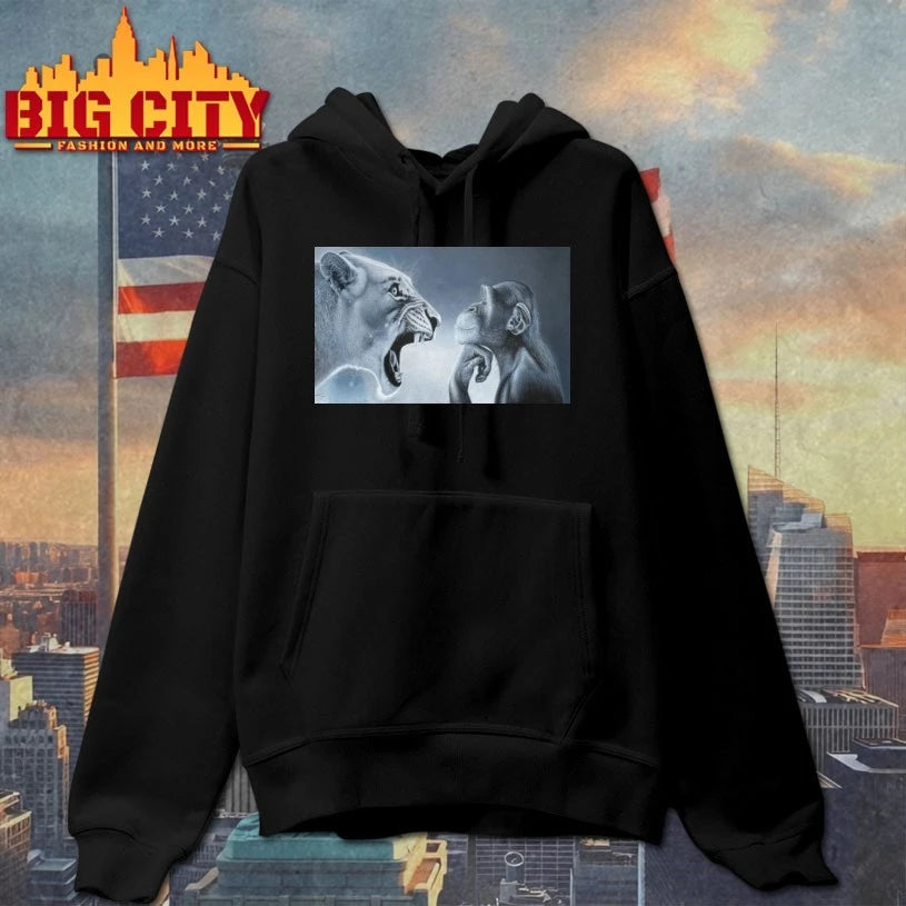 Monkey And Lion Stare Meme - Adult & Kids T-Shirts, Sweatshirts & Hoodies apparel design preview 2