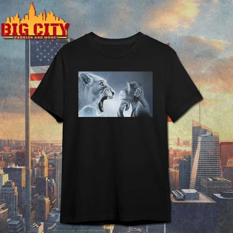 Monkey And Lion Stare Meme - Adult & Kids T-Shirts, Sweatshirts & Hoodies apparel design preview 1