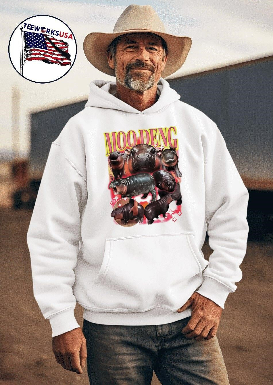 Moo Deng vintage - Adult & Kids T-Shirts, Sweatshirts & Hoodies apparel design preview 2