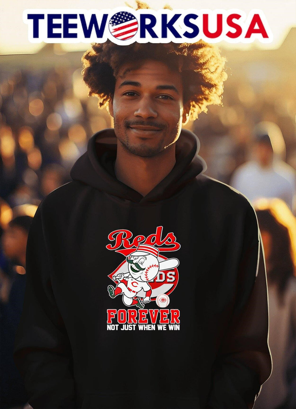 Mr. Red Cincinnati Reds forever not just when we win - Adult & Kids T-Shirts, Sweatshirts & Hoodies apparel design preview 2