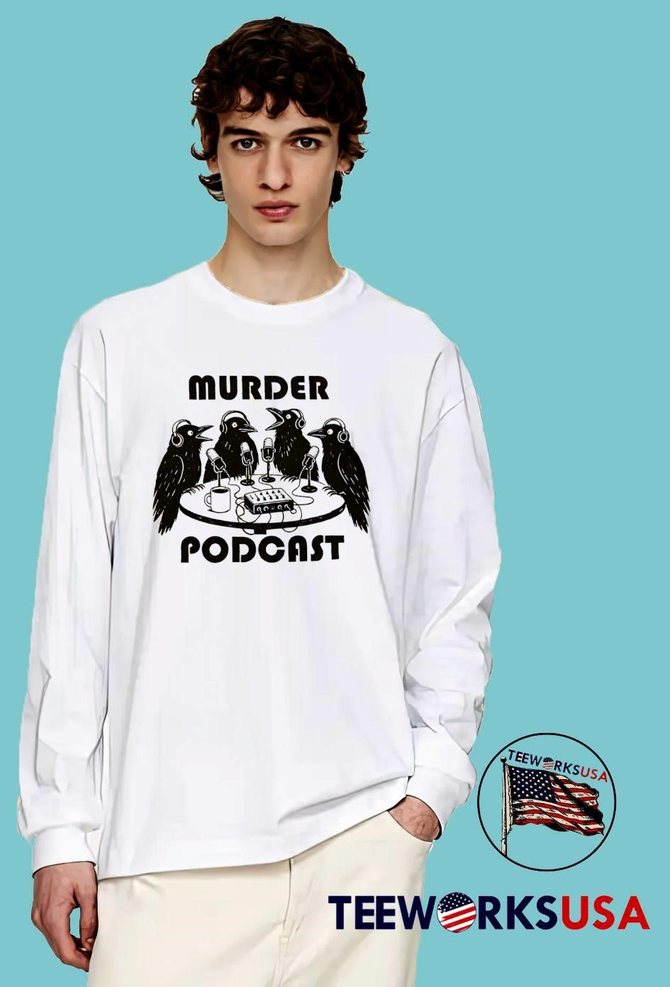 Murder Podcast Four Crows at Table - Adult & Kids T-Shirts, Sweatshirts & Hoodies apparel design preview 3