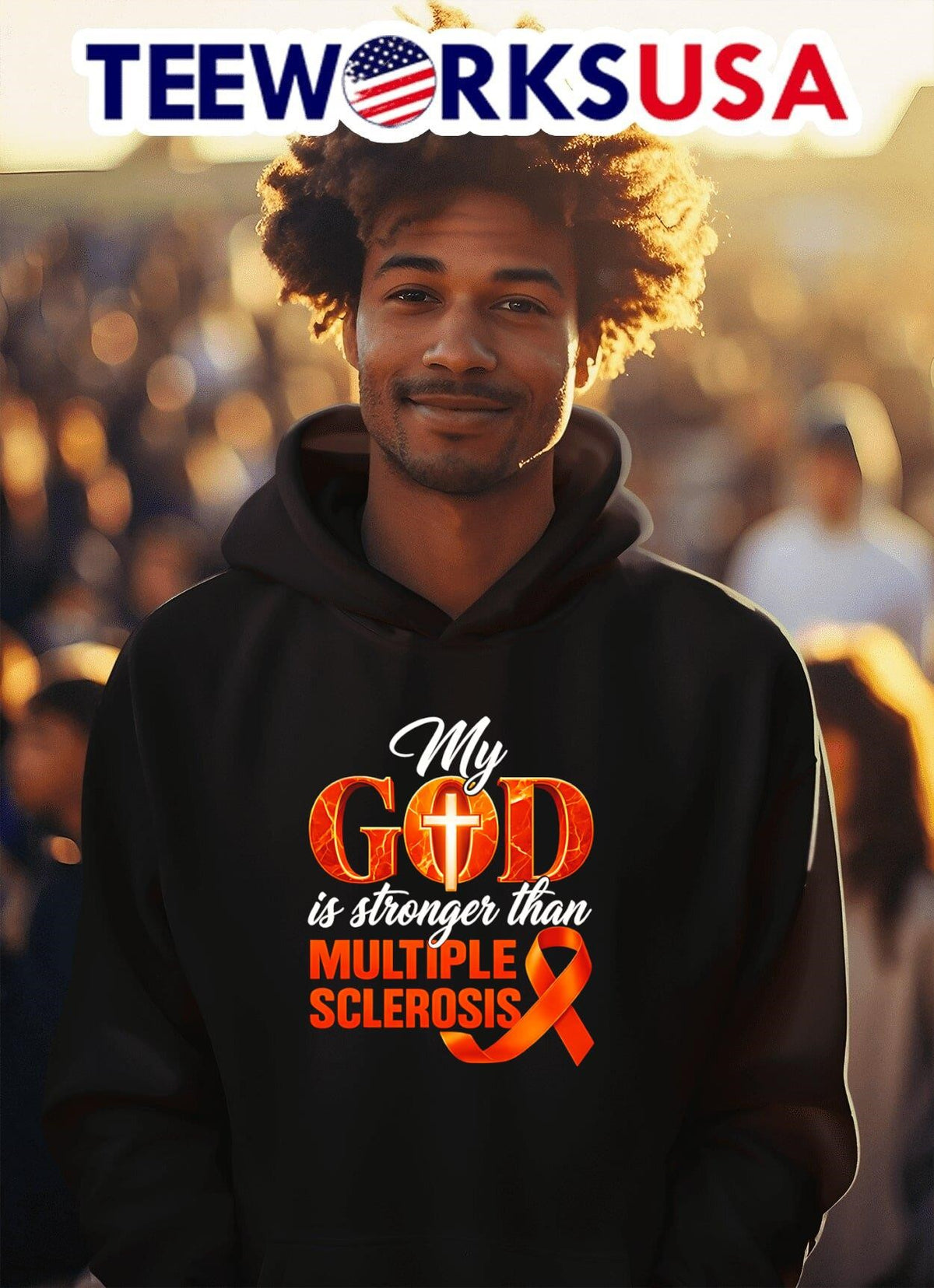 My God Is Stronger Than Multiple Sclerosis Awareness - Adult & Kids T-Shirts, Sweatshirts & Hoodies apparel design preview 2
