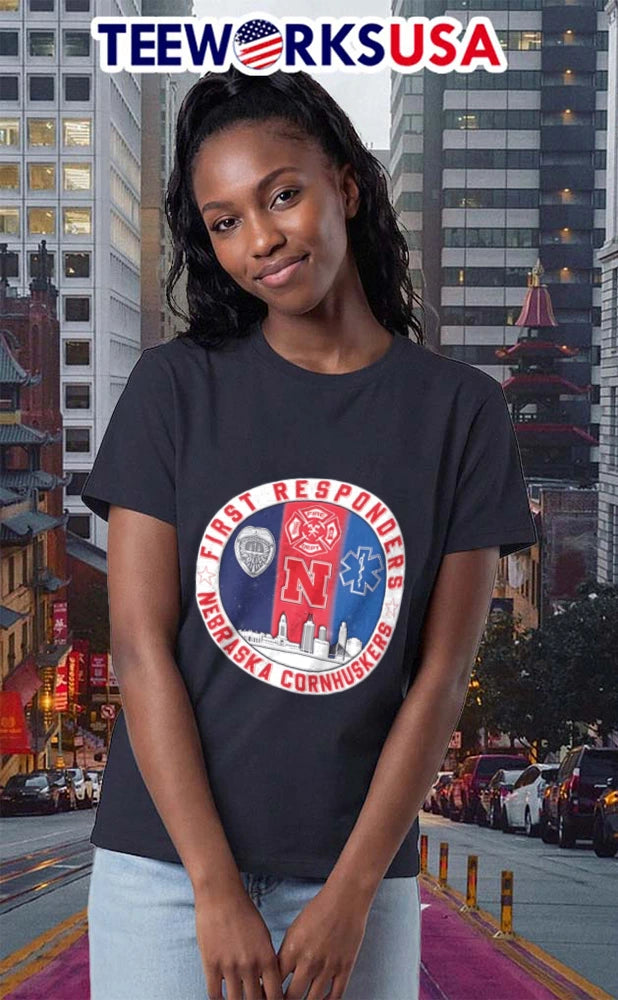 Nebraska Cornhuskers x First Responders Never Forget - Adult & Kids T-Shirts, Sweatshirts & Hoodies apparel design preview 2