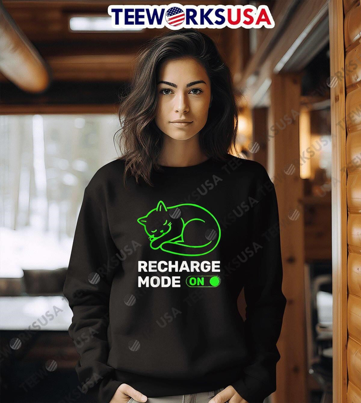 Neon Cat Recharge Mode On - Adult & Kids T-Shirts, Sweatshirts & Hoodies apparel design preview 6