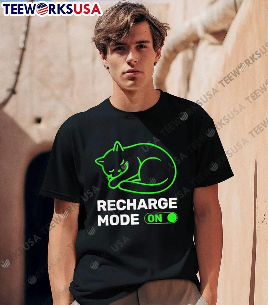 Neon Cat Recharge Mode On - Adult & Kids T-Shirts, Sweatshirts & Hoodies apparel design preview 1