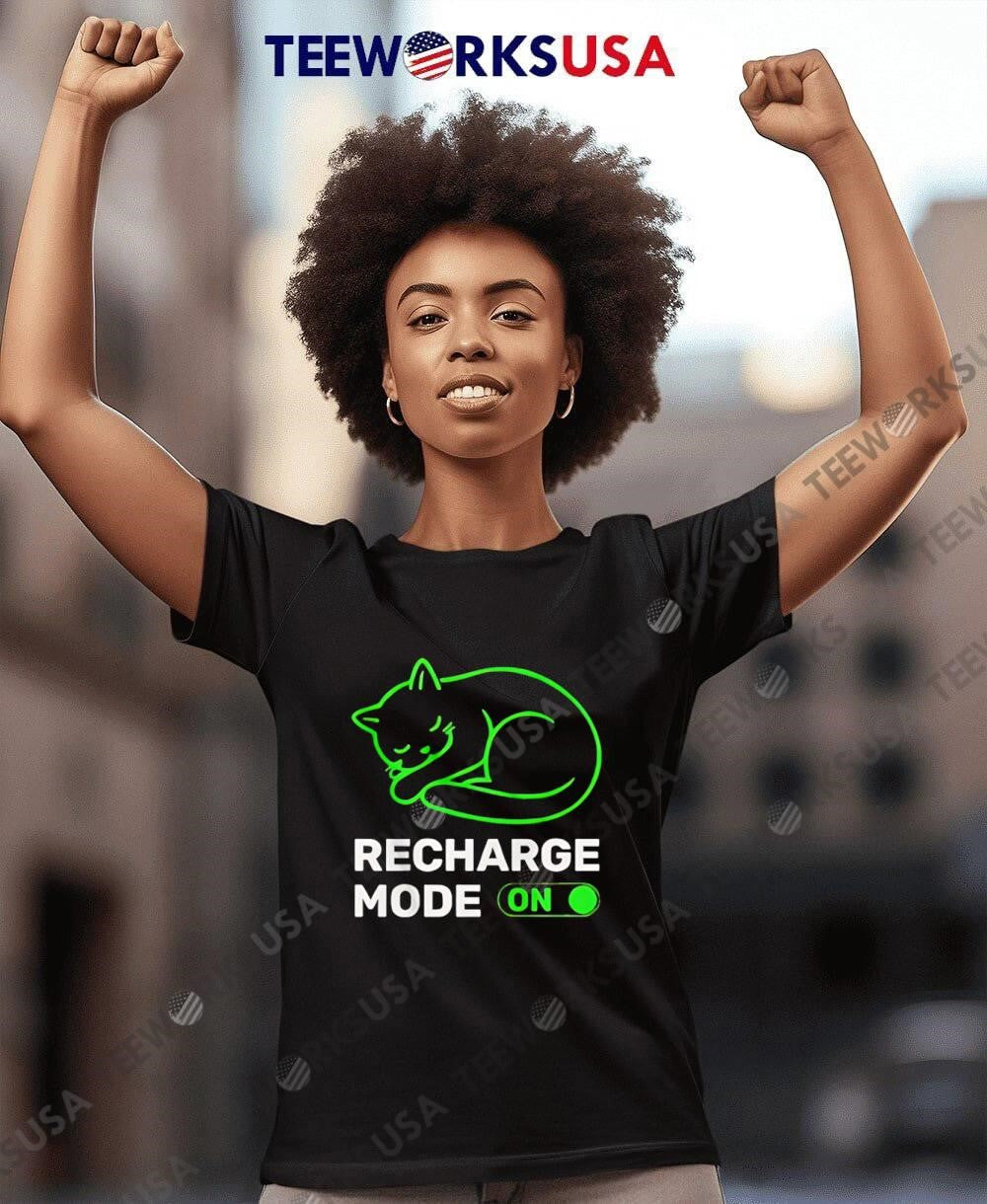 Neon Cat Recharge Mode On - Adult & Kids T-Shirts, Sweatshirts & Hoodies apparel design preview 8