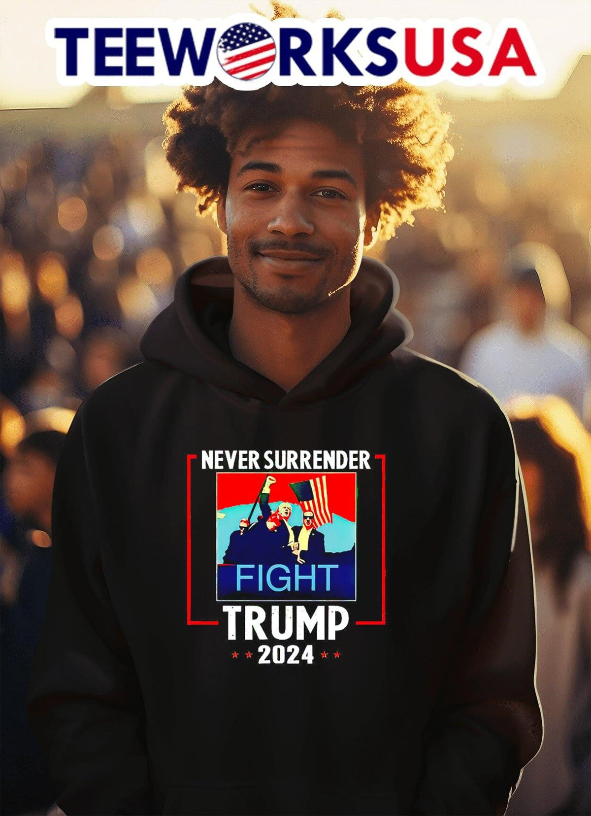 Never surrender fight Donald Trump 2024 - Adult & Kids T-Shirts, Sweatshirts & Hoodies apparel design preview 2