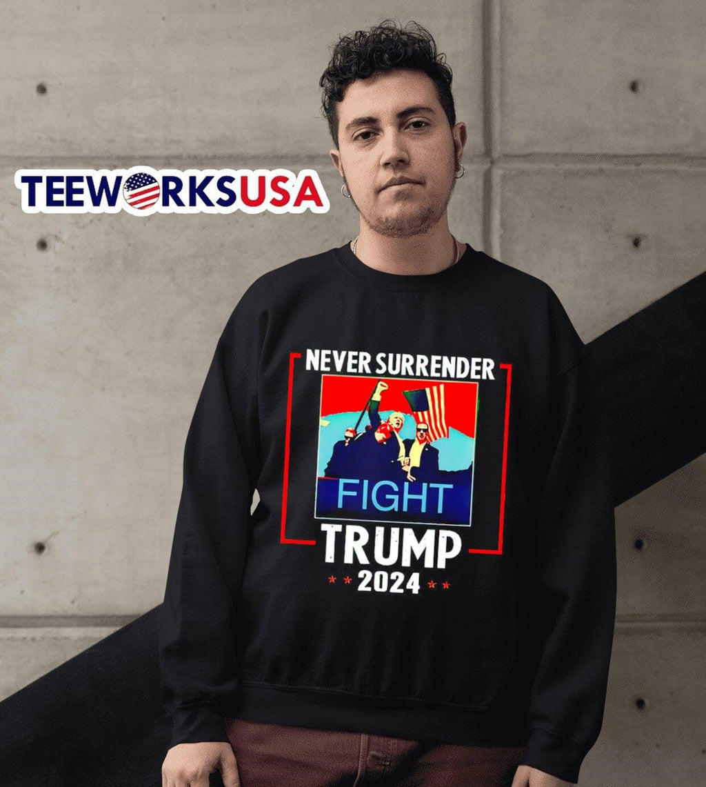 Never surrender fight Donald Trump 2024 - Adult & Kids T-Shirts, Sweatshirts & Hoodies apparel design preview 3