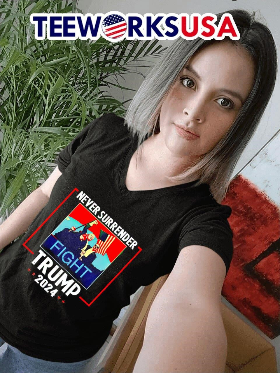 Never surrender fight Donald Trump 2024 - Adult & Kids T-Shirts, Sweatshirts & Hoodies apparel design preview 4