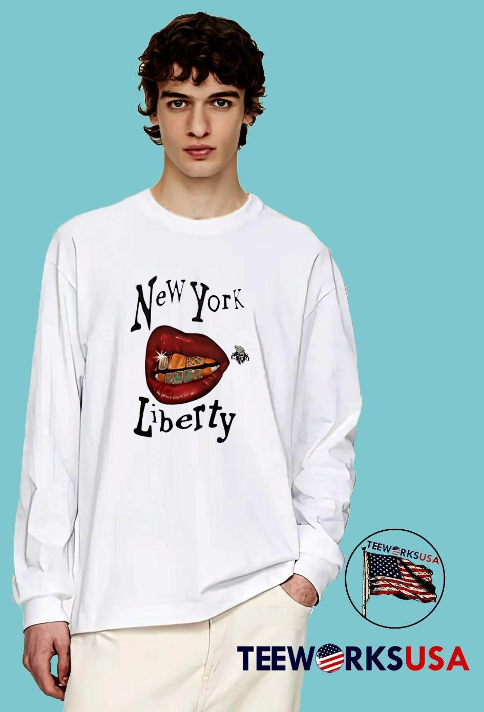 New York Liberty red lips - Adult & Kids T-Shirts, Sweatshirts & Hoodies apparel design preview 4