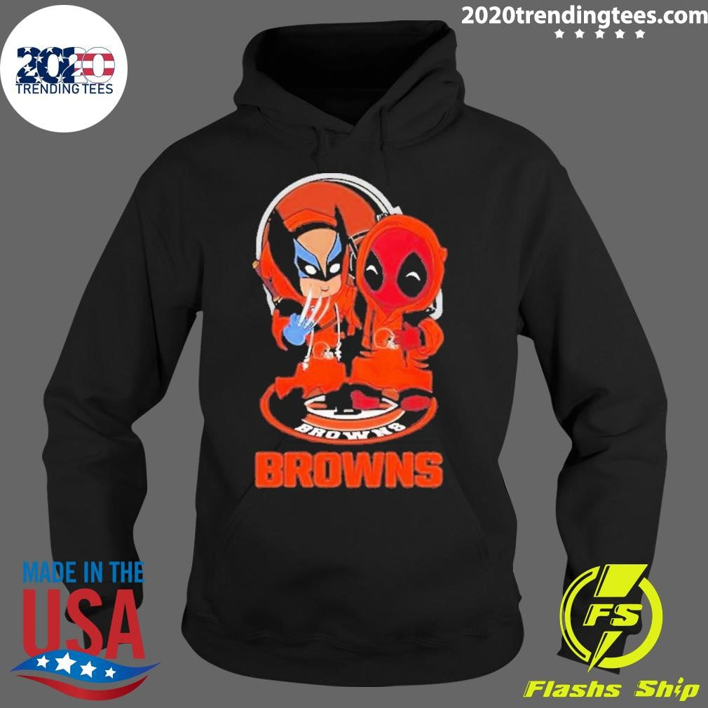 Nice Chibi Cleveland Browns Marvel Wolverine Deadpool - Adult & Kids T-Shirts, Sweatshirts & Hoodies apparel design preview 2
