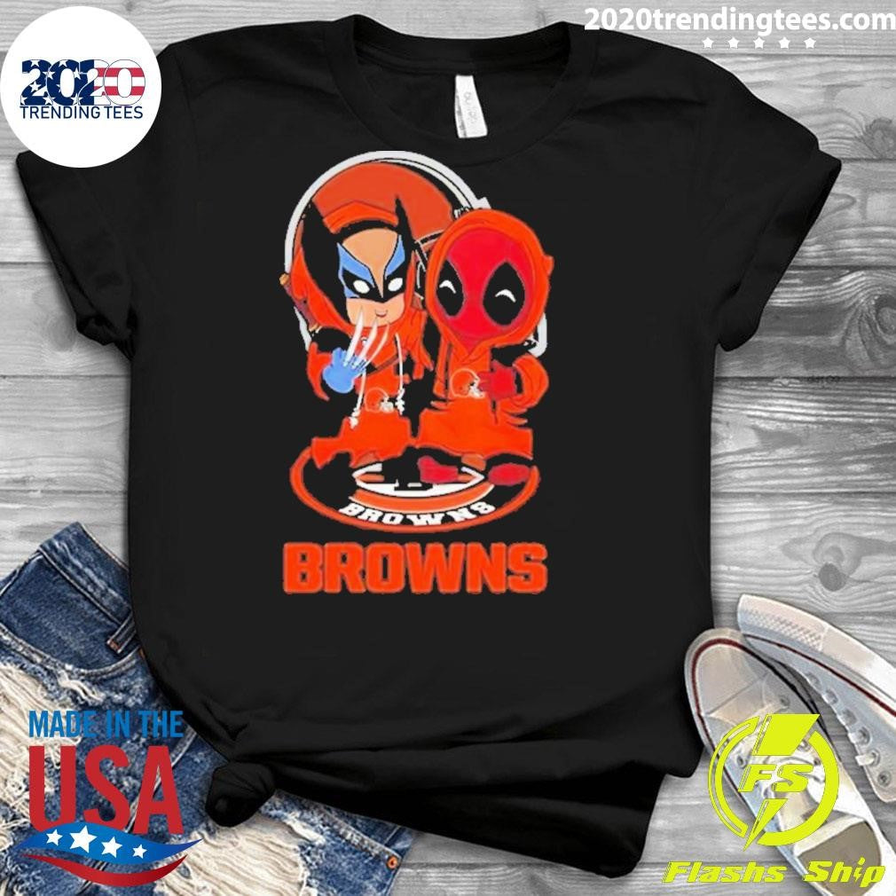 Nice Chibi Cleveland Browns Marvel Wolverine Deadpool - Adult & Kids T-Shirts, Sweatshirts & Hoodies apparel design preview 3