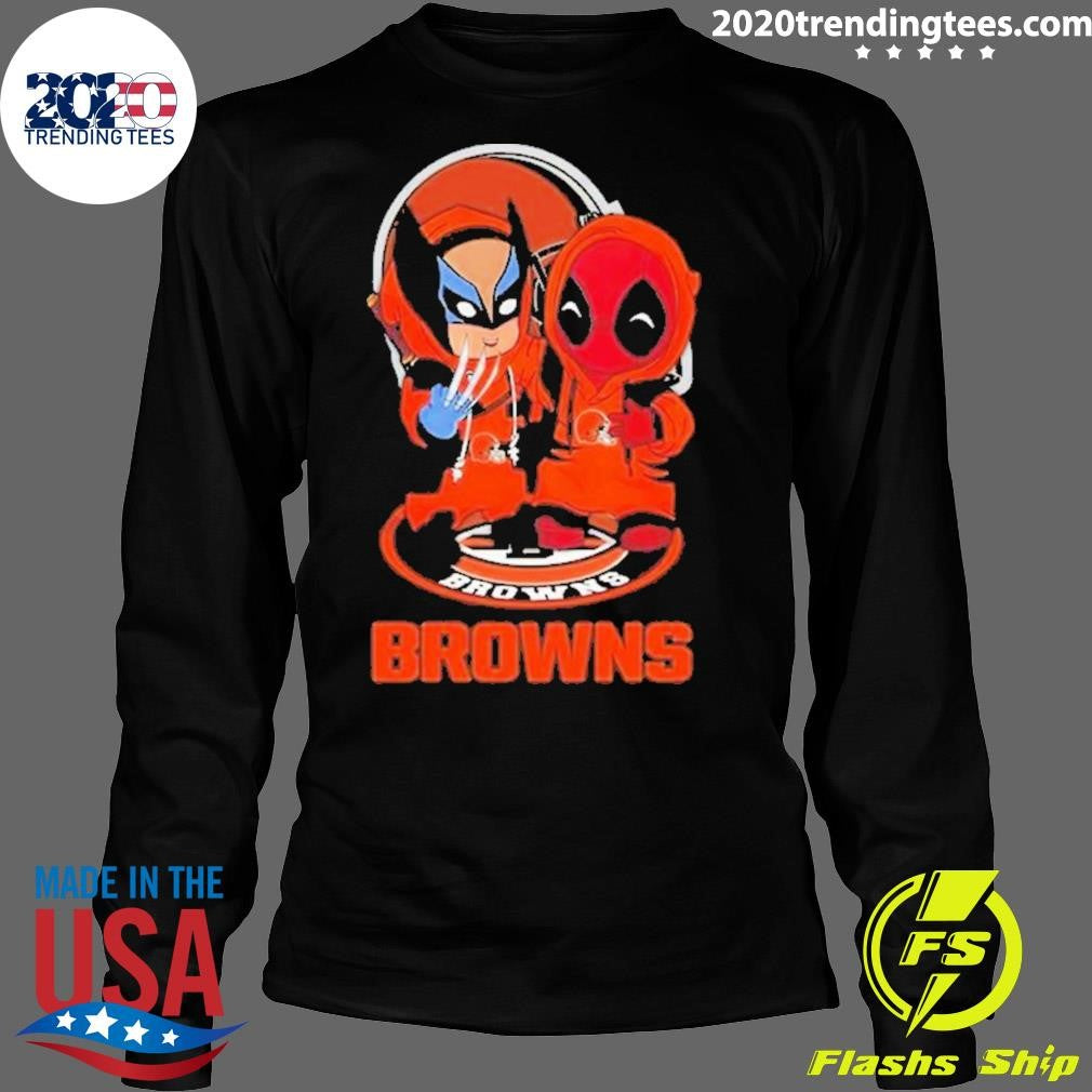 Nice Chibi Cleveland Browns Marvel Wolverine Deadpool - Adult & Kids T-Shirts, Sweatshirts & Hoodies apparel design preview 4