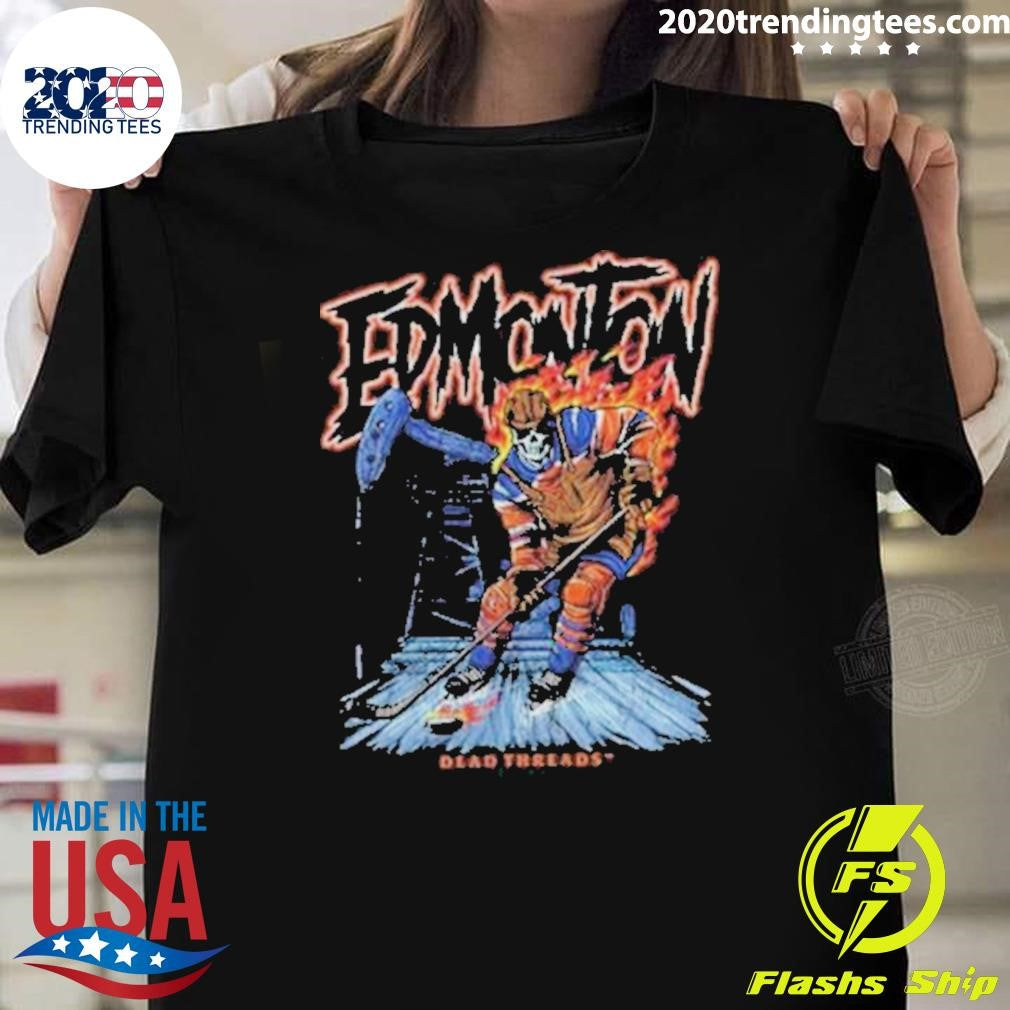 Nice Edmonton Oilers Hockey Dead Skeleton 2024 - Adult & Kids T-Shirts, Sweatshirts & Hoodies apparel design preview 1