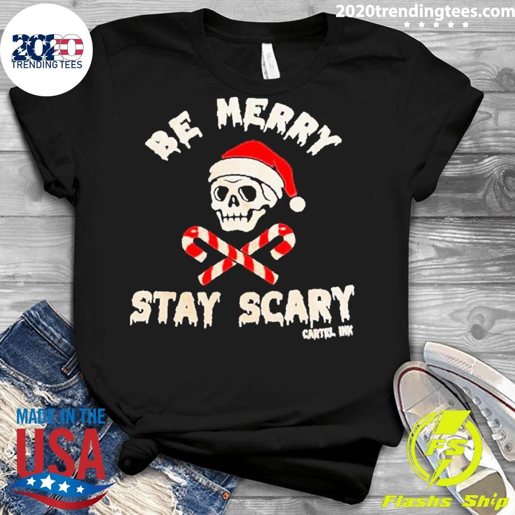 Nice Skeleton Hat Santa Be Merry Stay Scary Christmas - Adult & Kids T-Shirts, Sweatshirts & Hoodies apparel design preview 3