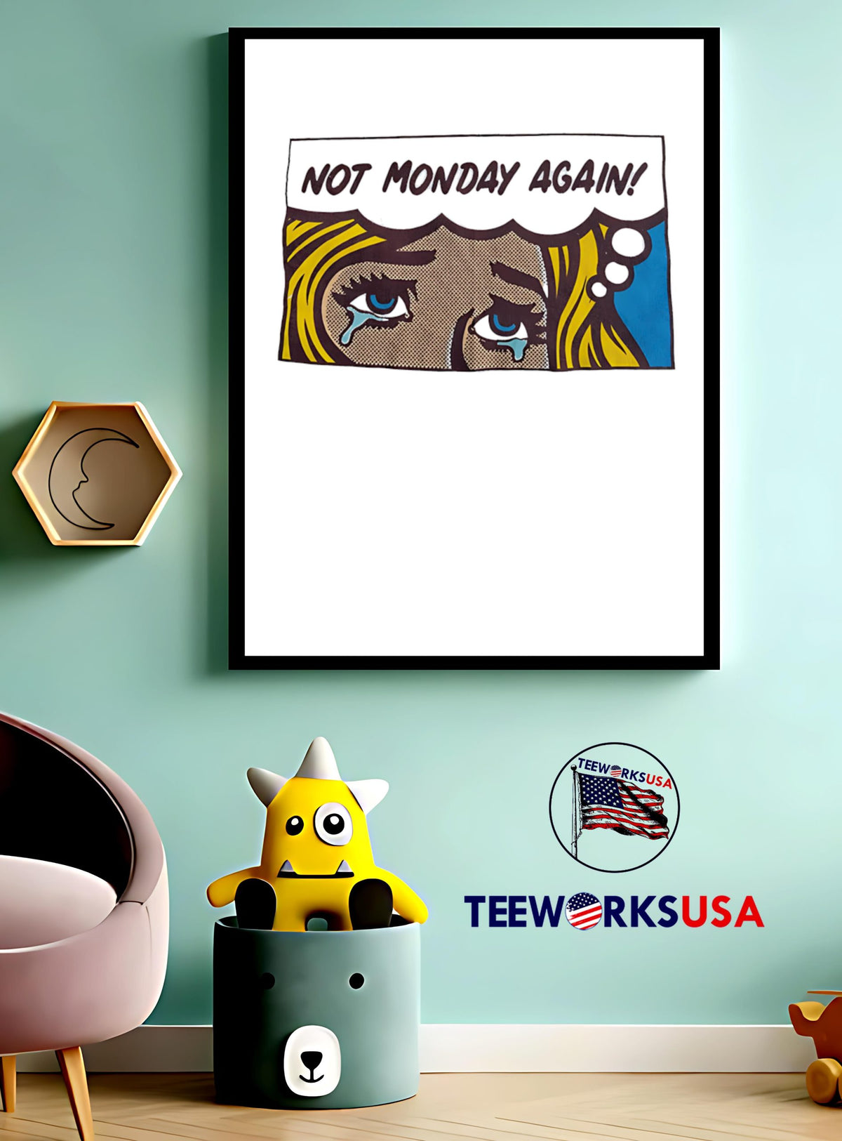 Not monday again girl cry comic - Adult & Kids T-Shirts, Sweatshirts & Hoodies apparel design preview 3
