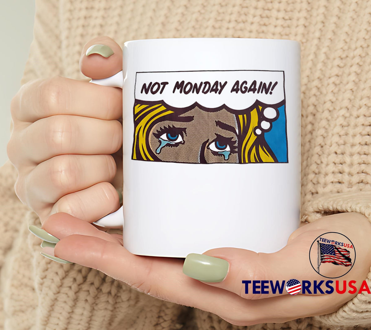 Not monday again girl cry comic - Adult & Kids T-Shirts, Sweatshirts & Hoodies apparel design preview 6