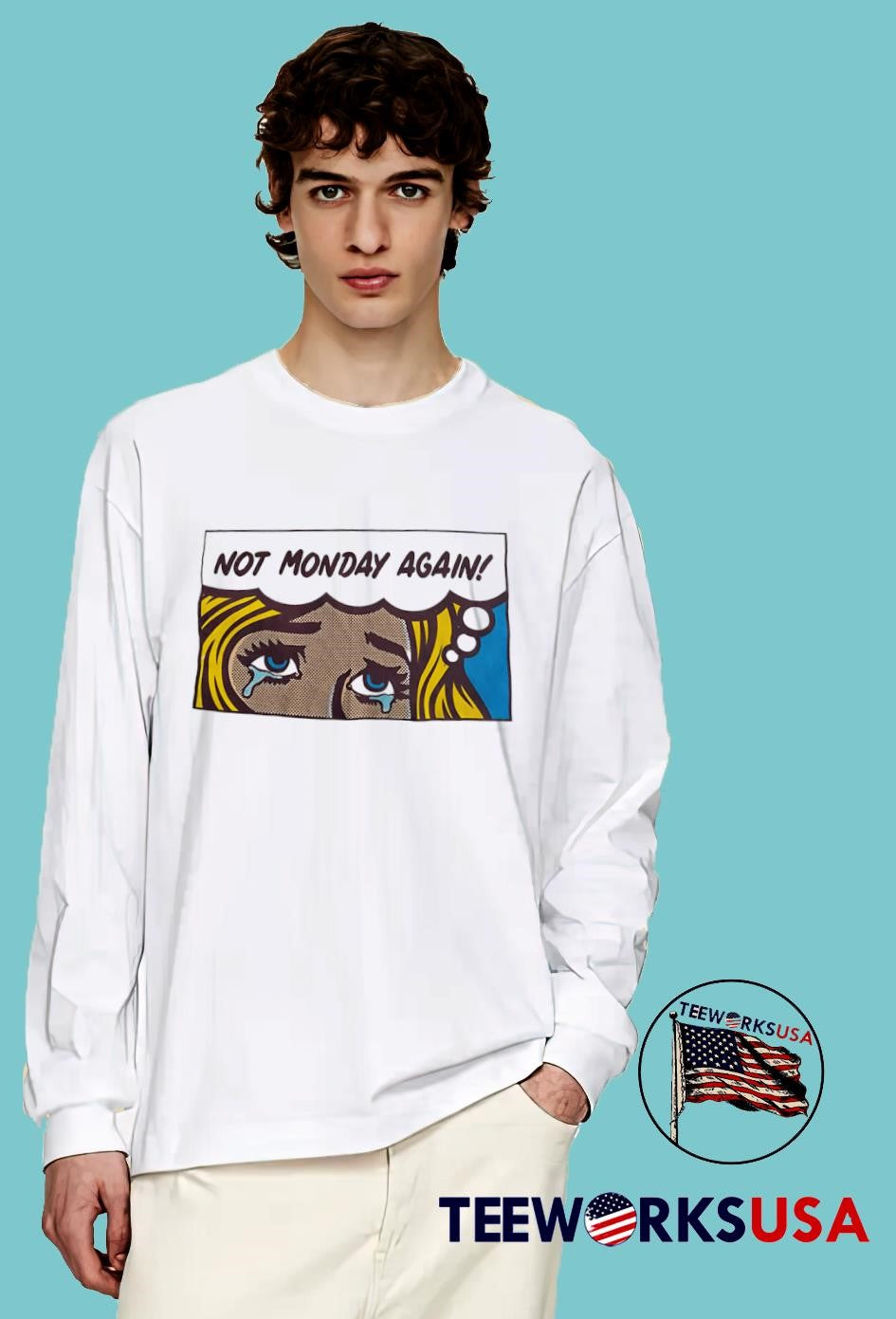 Not monday again girl cry comic - Adult & Kids T-Shirts, Sweatshirts & Hoodies apparel design preview 4