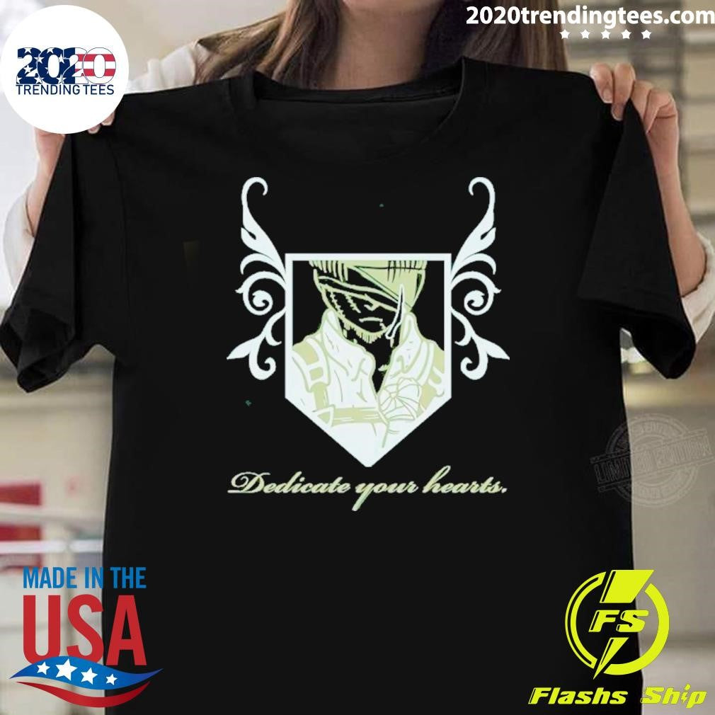 Official Levi Ackerman Dedicate Your Hearts - Adult & Kids T-Shirts, Sweatshirts & Hoodies apparel design preview 1