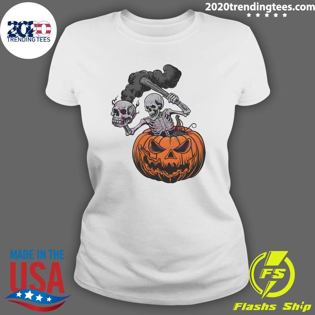 Official Skull Horror Skeleton And Pumpkin Halloween - Adult & Kids T-Shirts, Sweatshirts & Hoodies apparel design preview 3