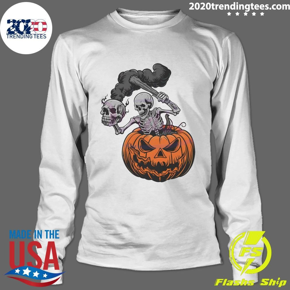 Official Skull Horror Skeleton And Pumpkin Halloween - Adult & Kids T-Shirts, Sweatshirts & Hoodies apparel design preview 4
