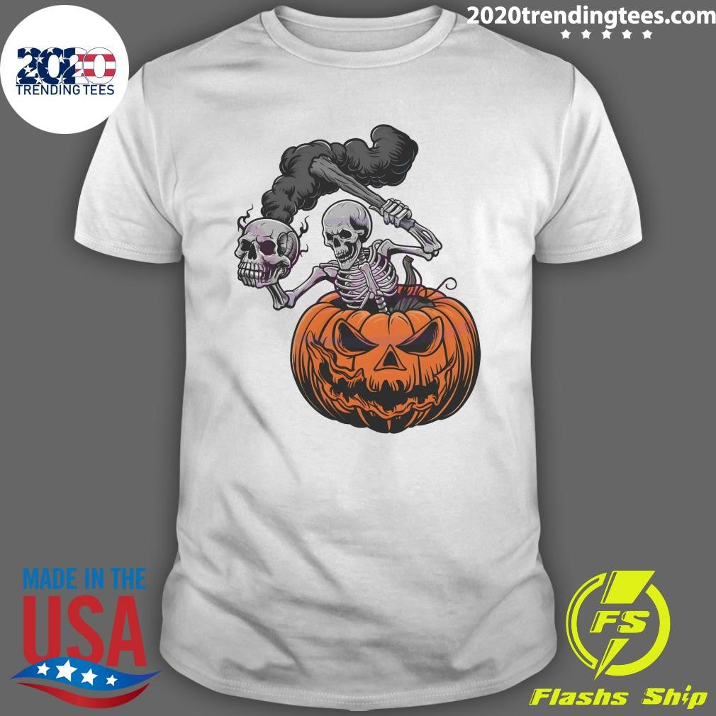 Official Skull Horror Skeleton And Pumpkin Halloween - Adult & Kids T-Shirts, Sweatshirts & Hoodies apparel design preview 1