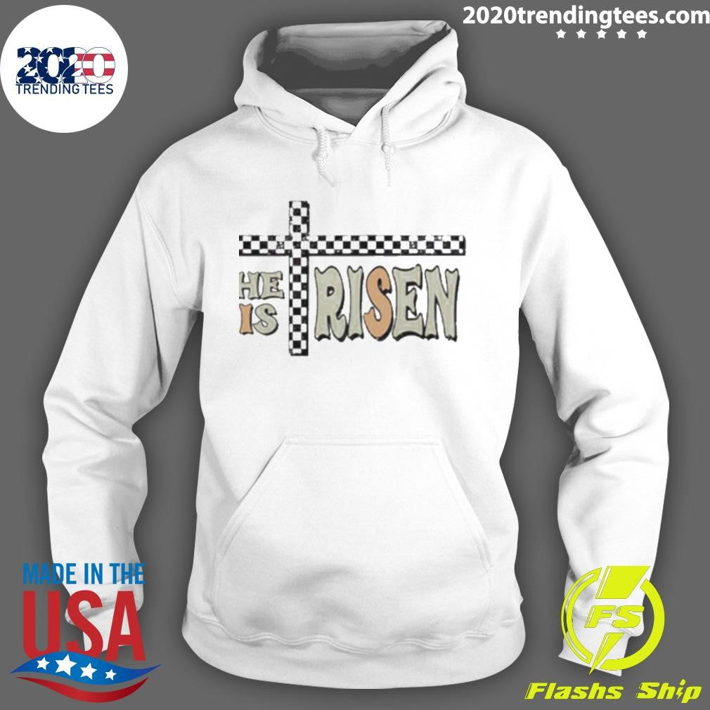 Official easter He Is Risen Christian Cross - Adult & Kids T-Shirts, Sweatshirts & Hoodies apparel design preview 2