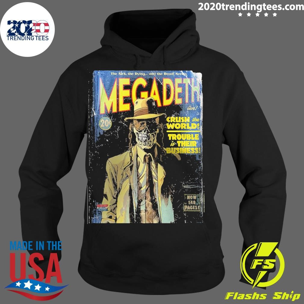Official megadeth Crush The World Tour Trouble Is - Adult & Kids T-Shirts, Sweatshirts & Hoodies apparel design preview 2