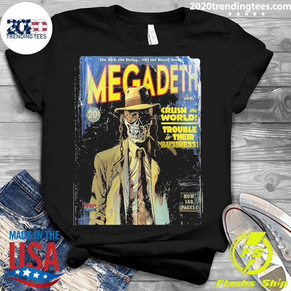Official megadeth Crush The World Tour Trouble Is - Adult & Kids T-Shirts, Sweatshirts & Hoodies apparel design preview 3