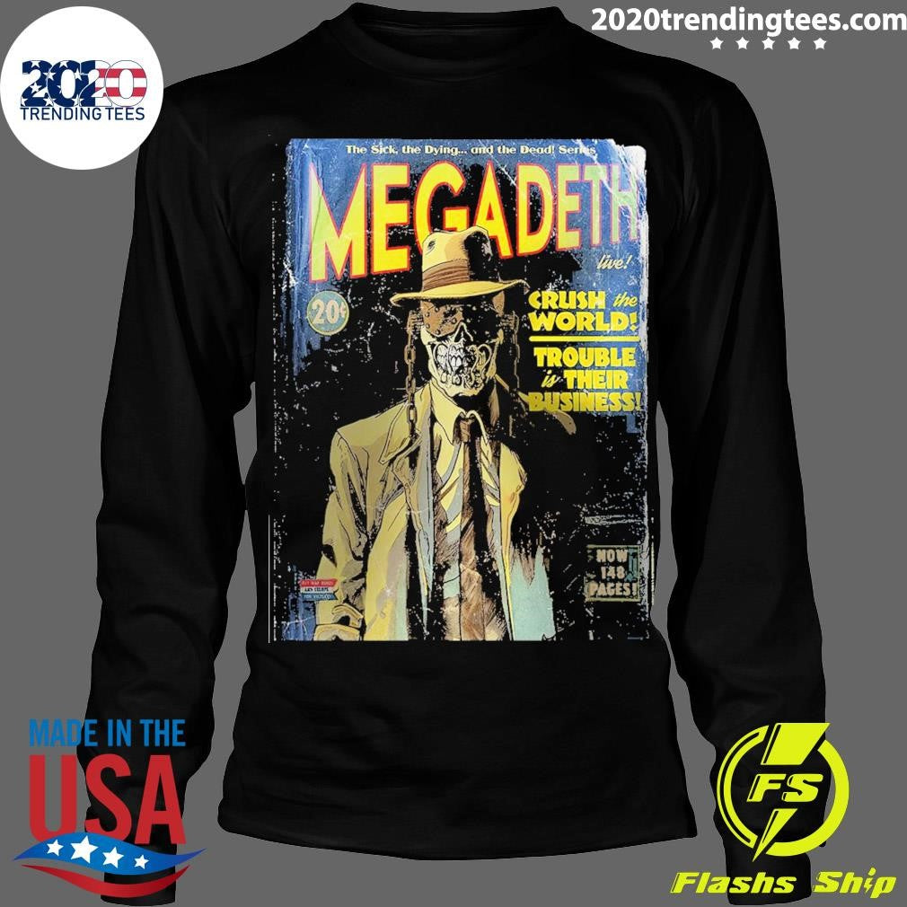 Official megadeth Crush The World Tour Trouble Is - Adult & Kids T-Shirts, Sweatshirts & Hoodies apparel design preview 4