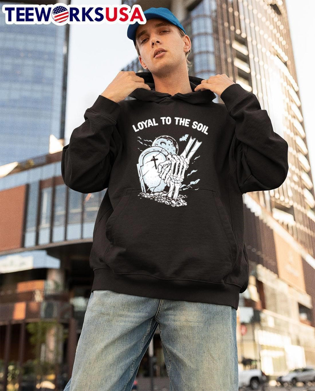 Original Loyal to the soil skeleton hands grave moon - Adult & Kids T-Shirts, Sweatshirts & Hoodies apparel design preview 3