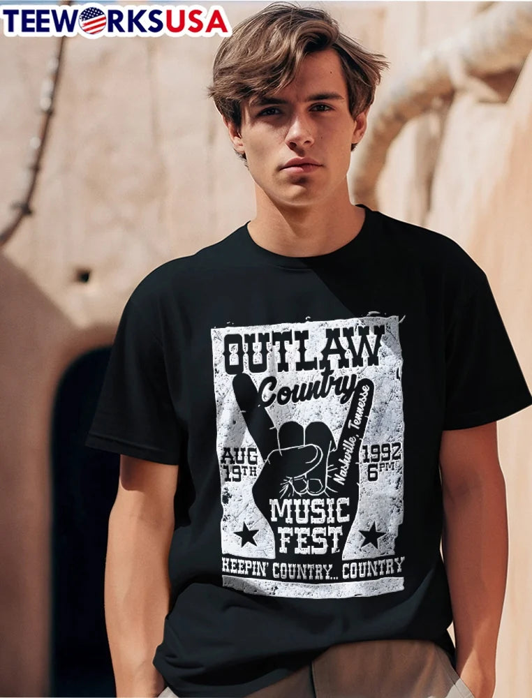 Outlaw Country Music Fest Aug 19th Nashville - Adult & Kids T-Shirts, Sweatshirts & Hoodies apparel design preview 1