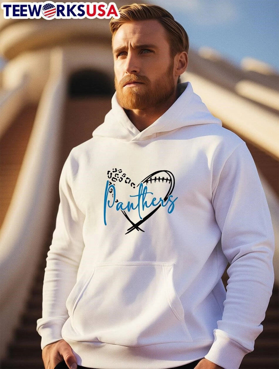 Panthers Heart Leopard Spots Football Laces Cursive - Adult & Kids T-Shirts, Sweatshirts & Hoodies apparel design preview 2