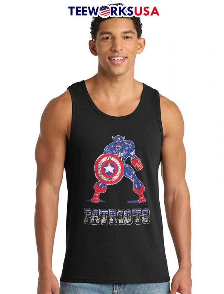 Patriots Captain America Holding Shield Distressed - Adult & Kids T-Shirts, Sweatshirts & Hoodies apparel design preview 6