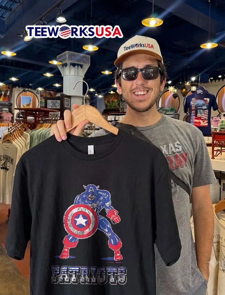 Patriots Captain America Holding Shield Distressed - Adult & Kids T-Shirts, Sweatshirts & Hoodies apparel design preview 2