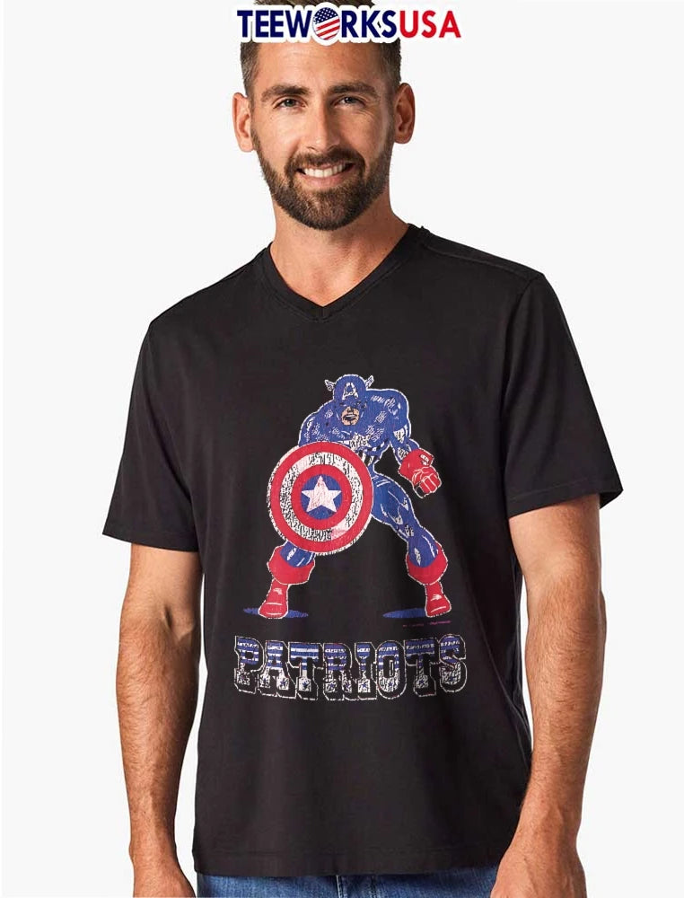 Patriots Captain America Holding Shield Distressed - Adult & Kids T-Shirts, Sweatshirts & Hoodies apparel design preview 8