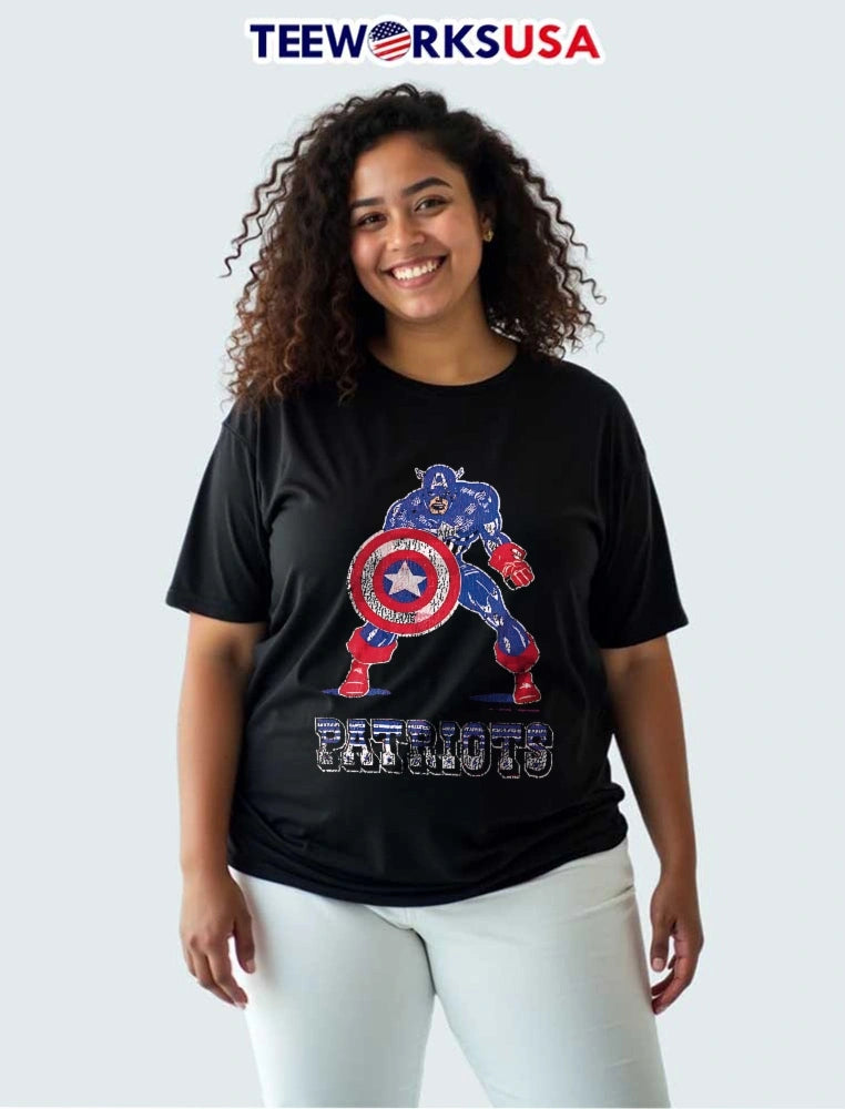 Patriots Captain America Holding Shield Distressed - Adult & Kids T-Shirts, Sweatshirts & Hoodies apparel design preview 3