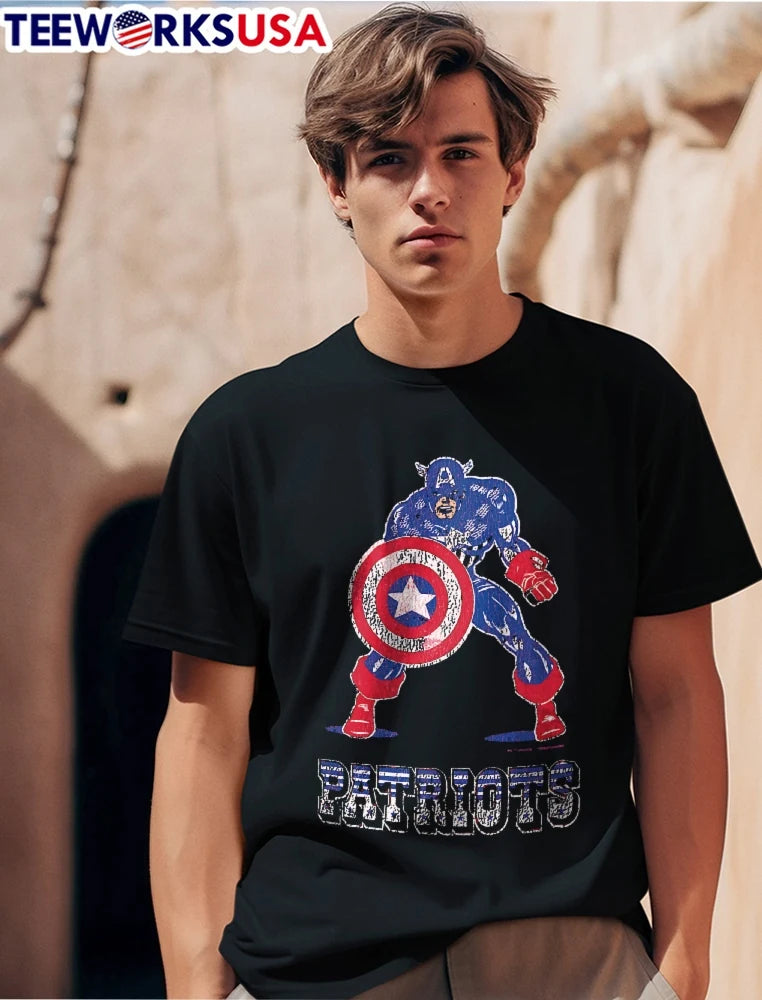 Patriots Captain America Holding Shield Distressed - Adult & Kids T-Shirts, Sweatshirts & Hoodies apparel design preview 1