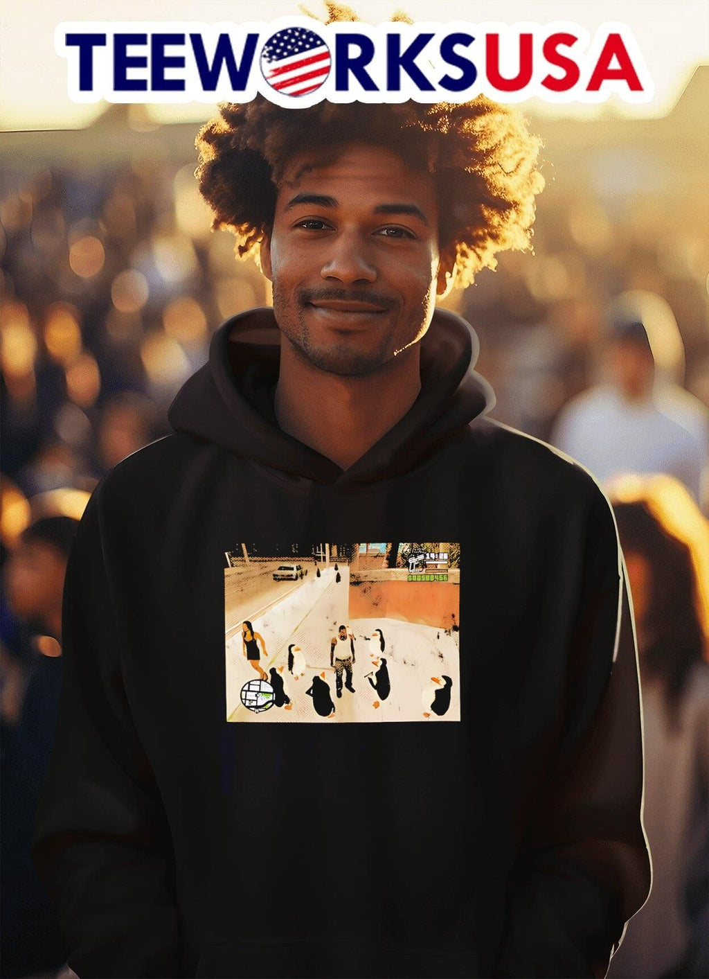 Penguins In San Andreas - Adult & Kids T-Shirts, Sweatshirts & Hoodies apparel design preview 2