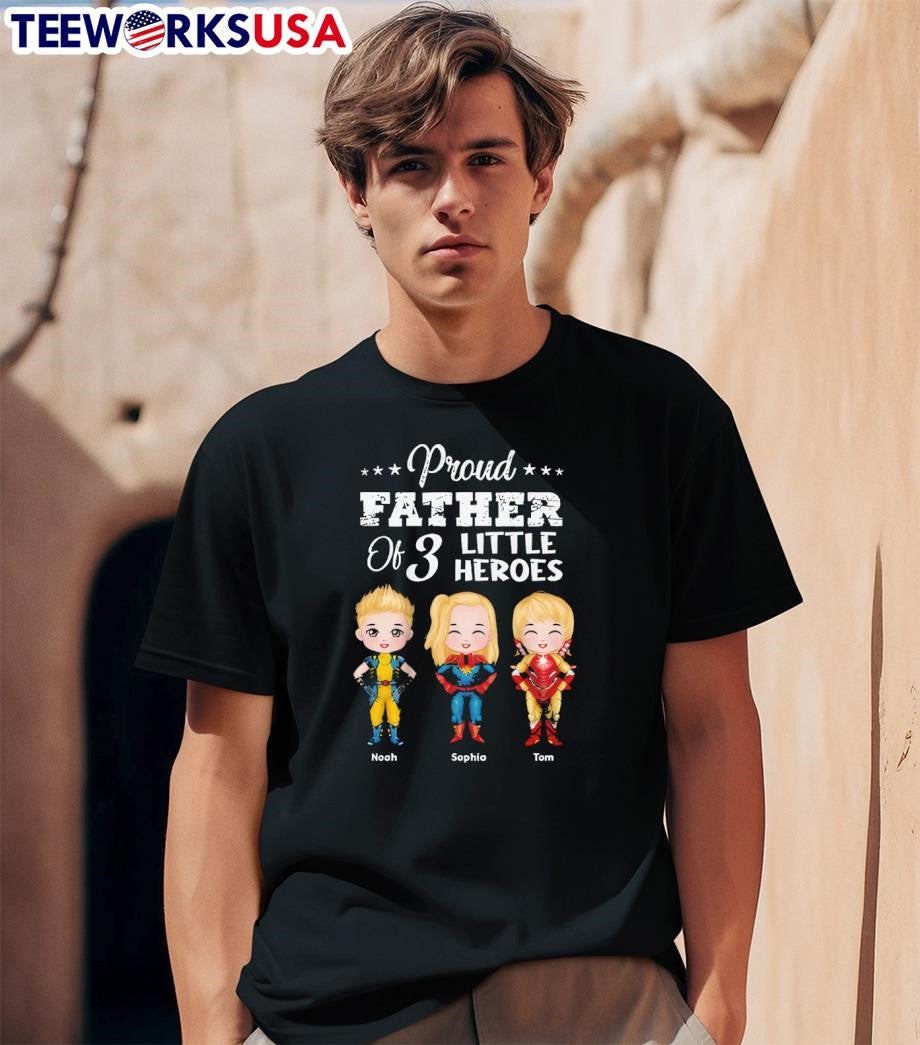 Personalized proud father of 3 little heroes cartoon - Adult & Kids T-Shirts, Sweatshirts & Hoodies apparel design preview 1