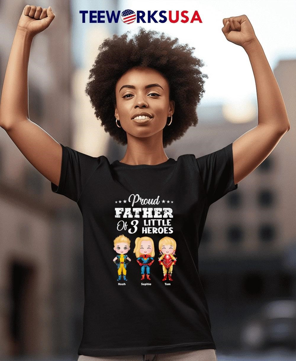 Personalized proud father of 3 little heroes cartoon - Adult & Kids T-Shirts, Sweatshirts & Hoodies apparel design preview 4